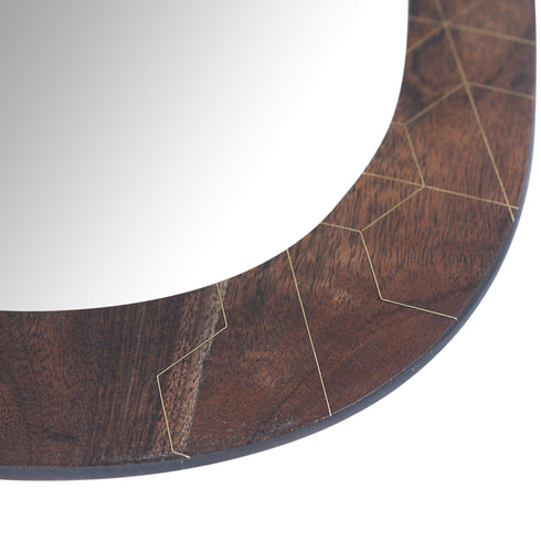 Acacia Wood Black Wall Mirror with Brass Inlay